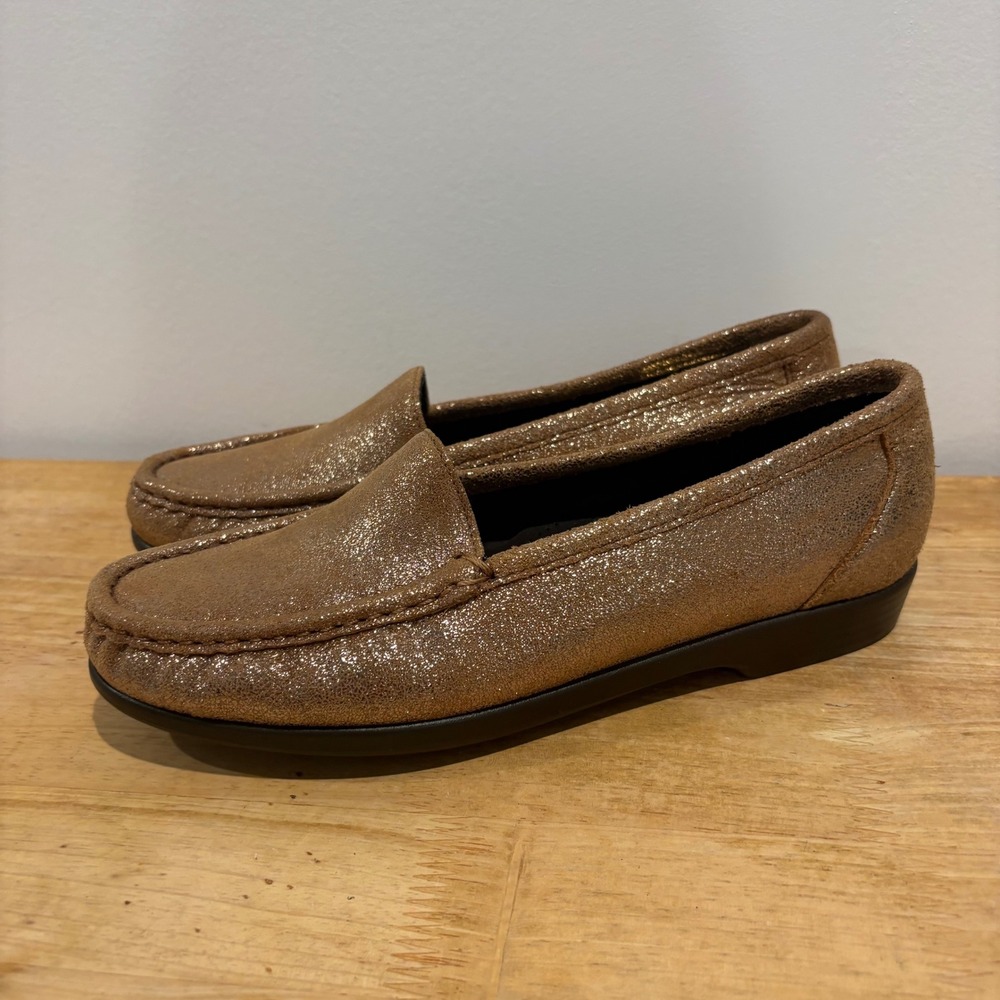 SAS Metallic Simplify Slip On Leather Loafers Women Bronze Comfort